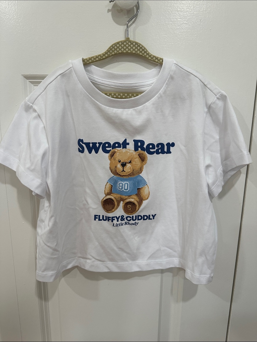 Sweet Bear Graphic Tee - White with Blue Print